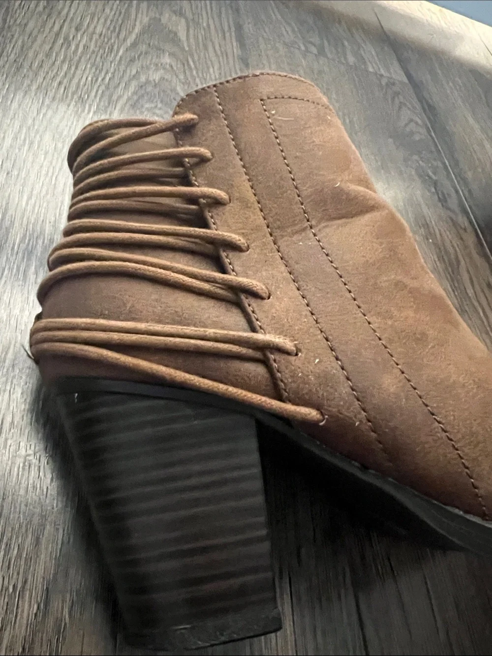 Candie's Brown Lace-Wrap Ankle Booties with Stacked Heel